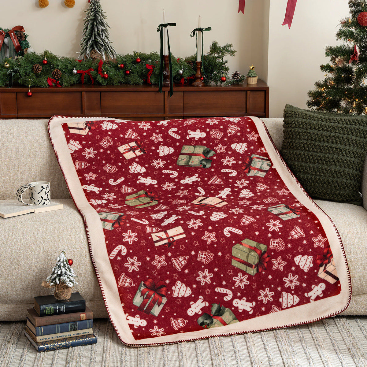 Festive Throw Blanket, Gingerbread Print