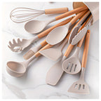 12 Piece Silicone Utensil Set with Bamboo Handles