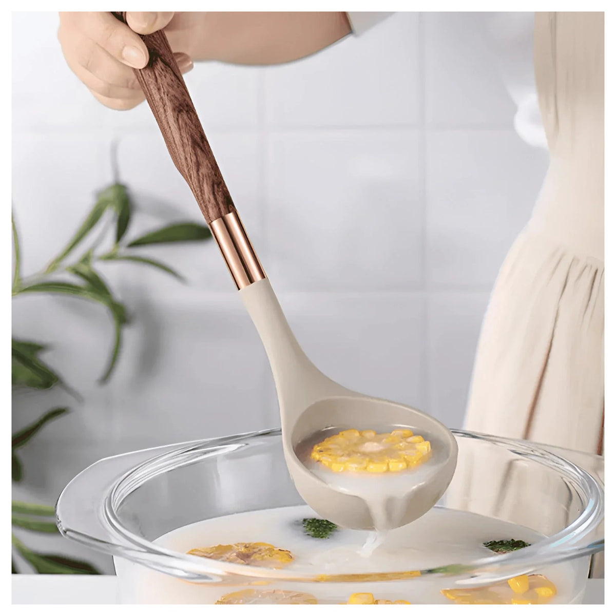 Silicone Utensil Set with Wood and Copper Handles