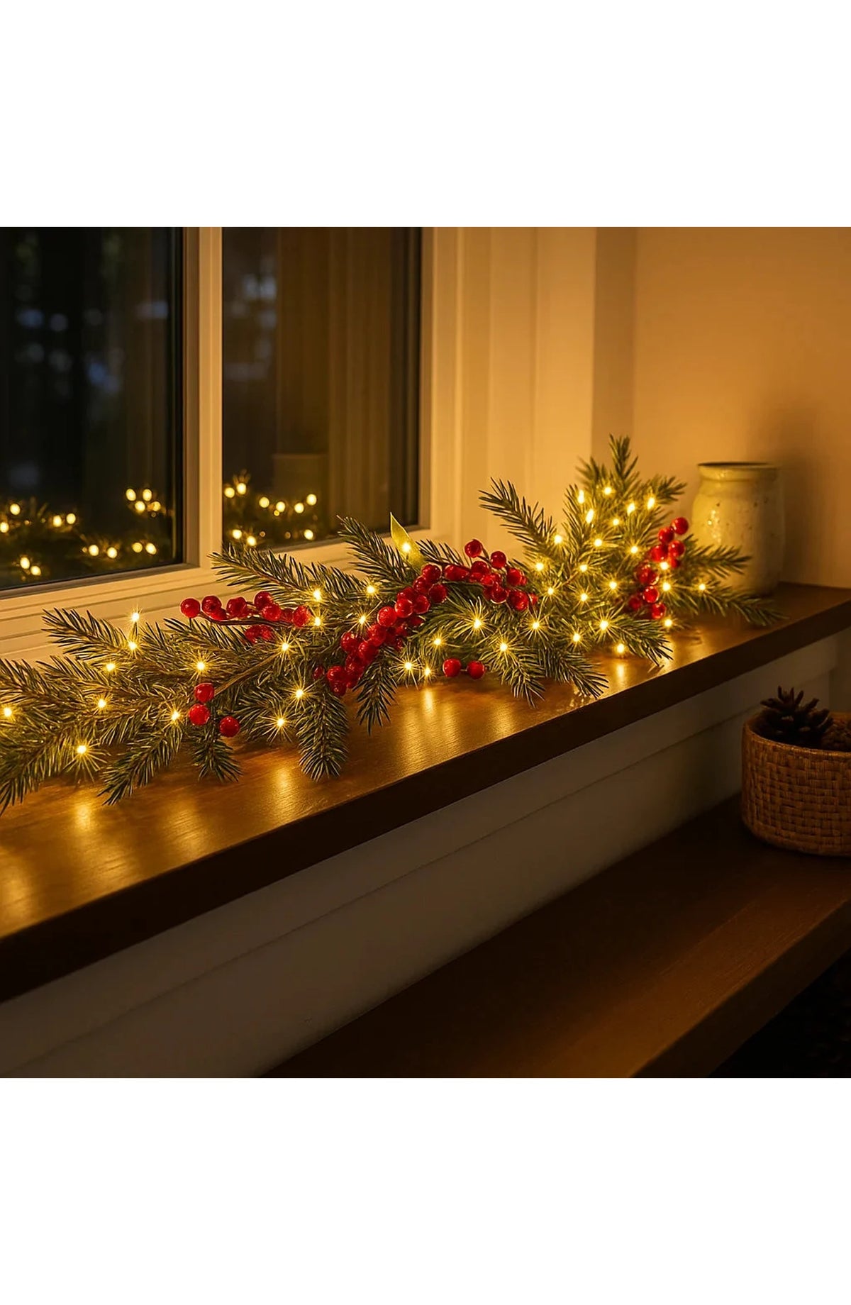 LED Christmas Garland with Red Berries 1.8 m