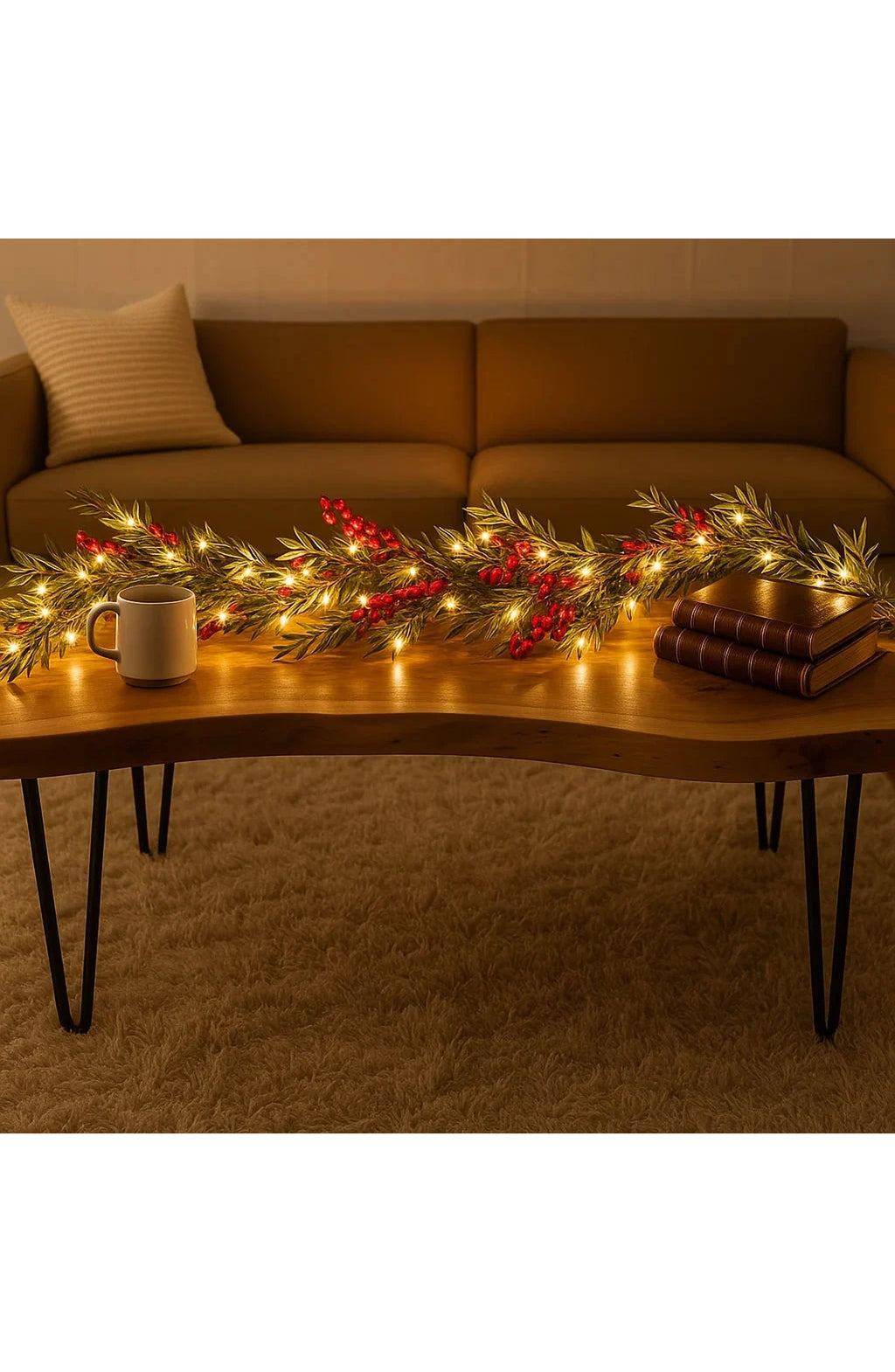 LED Christmas Garland with Red Berries 1.8 m