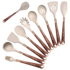 Silicone Utensil Set with Wood and Copper Handles