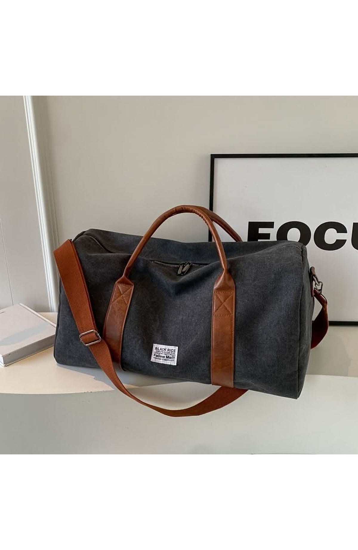 Washed Canvas Duffel Bag with Leather-Look Handles